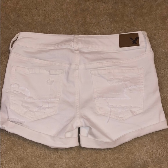 American Eagle White Distressed Denim Midi Shorts - Picture 6 of 6